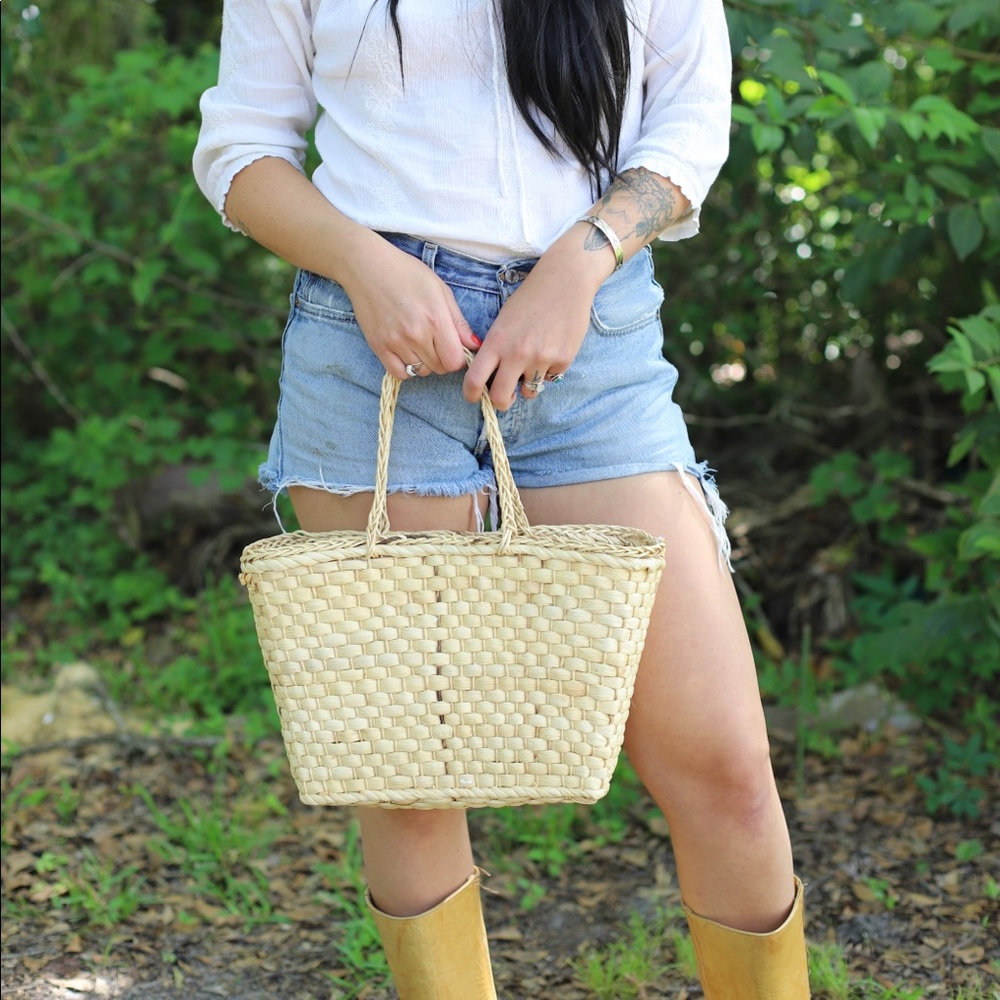 Vintage straw beach tote